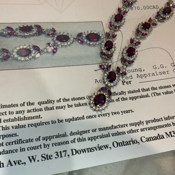 Custome 14ct violet red garnet necklace (w) certificate and apraisal documents. - Picture 8 of 9